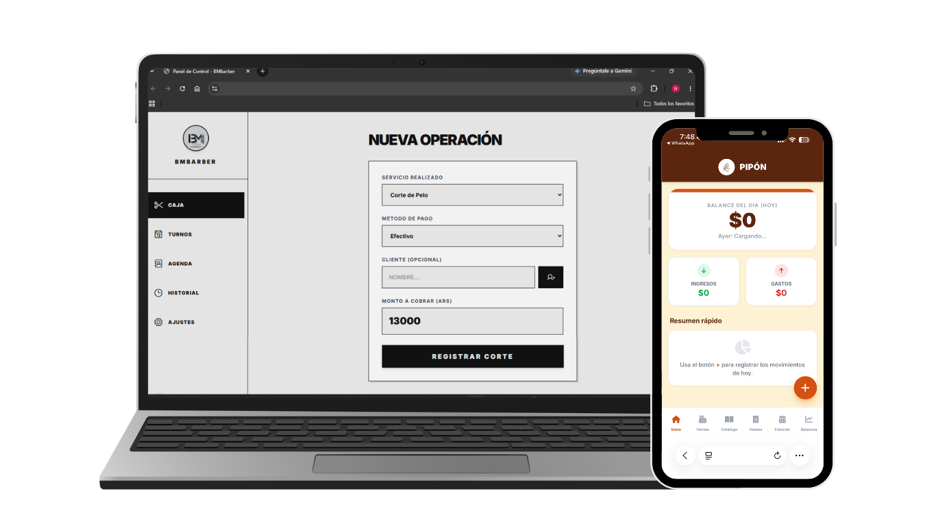 Mockup del Panel de control de PSM Software en PC y celular